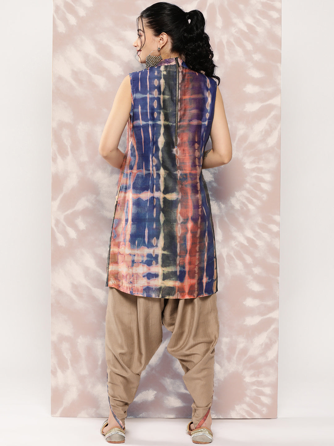 Shibori Printed Straight Fit Kurta with Dhoti Pant - Blue