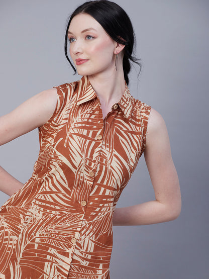 Abstract Printed Wooden Buttoned A-line Paneled Kurta With Pants Set - Brown