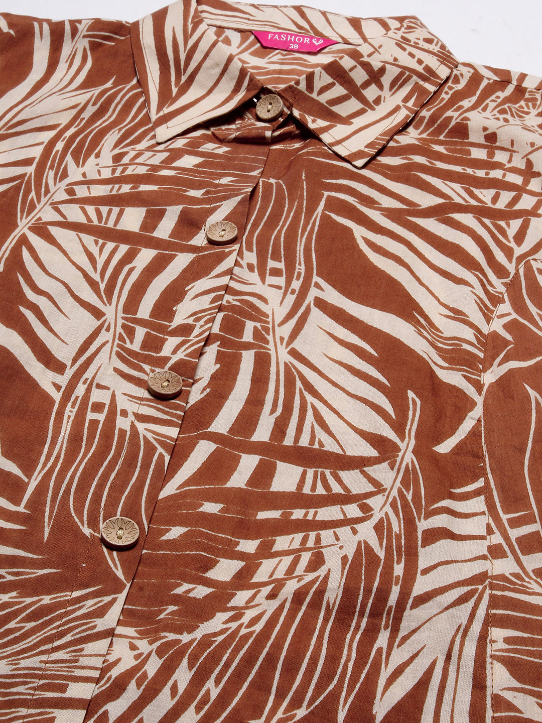 Abstract Printed Wooden Buttoned A-line Paneled Kurta With Pants Set - Brown