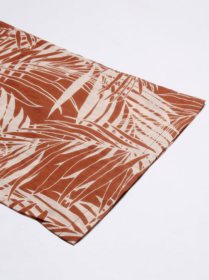 Abstract Printed Wooden Buttoned A-line Paneled Kurta With Pants Set - Brown