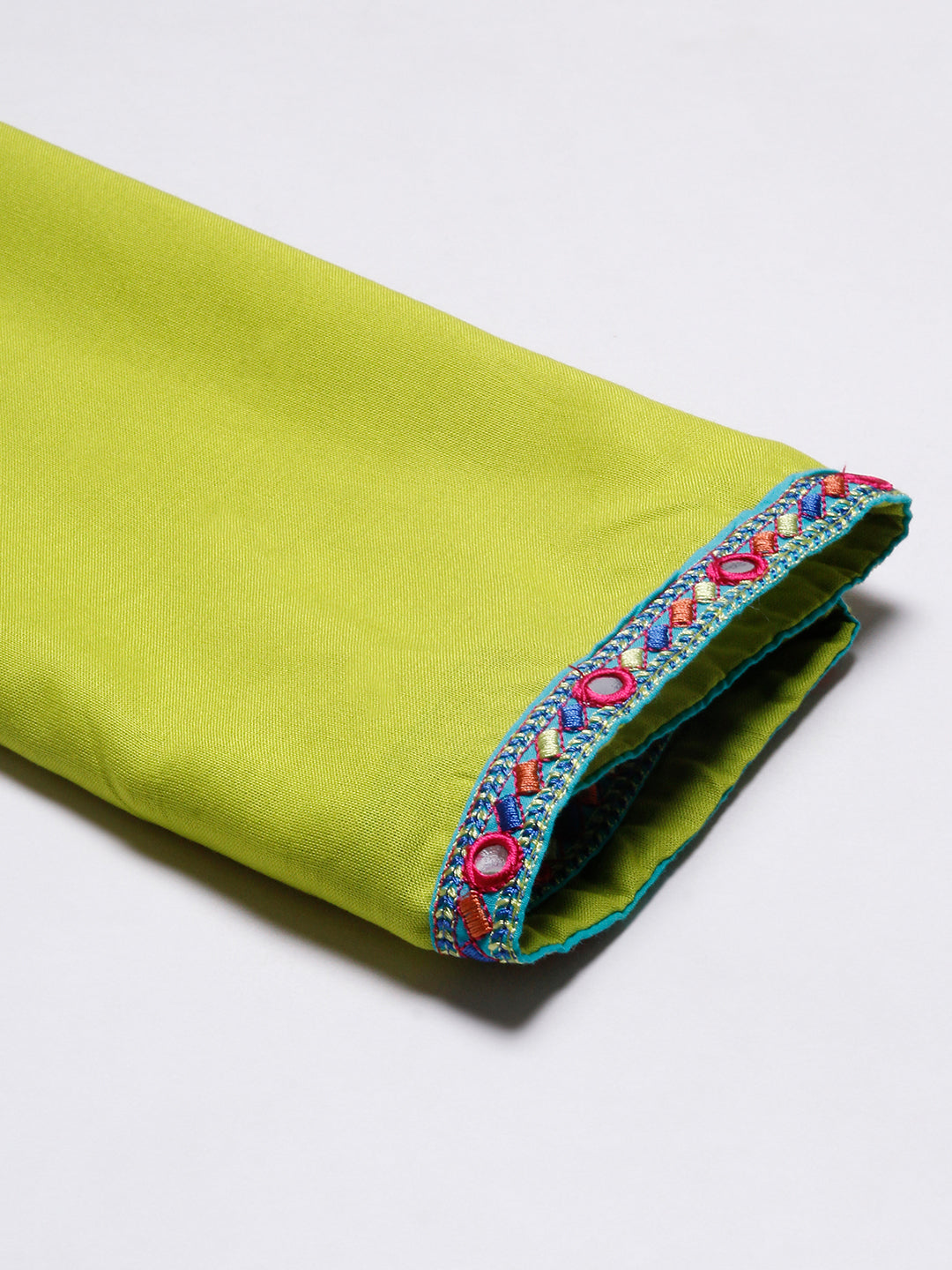 Solid Mirror & Resham Embroidered Empire Kurta With Sharara & Dupatta - Lime Green