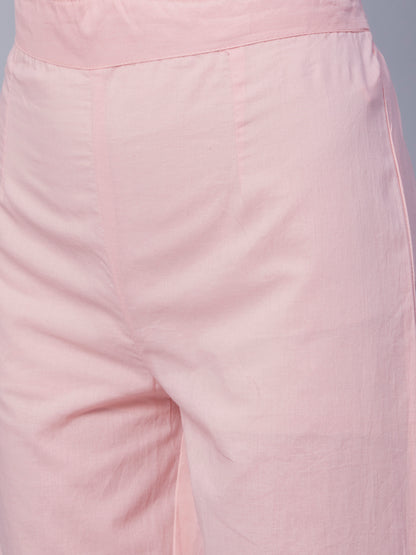 Woven Dobby Striped Resham & Cutdana Embroidered High Slit Kurta with Pants & Dupatta - Pink