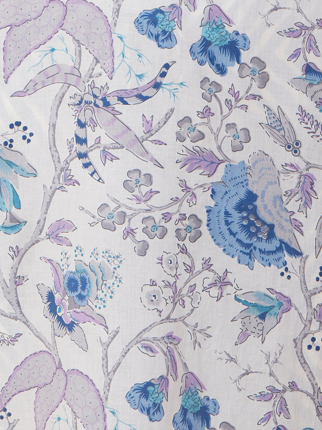 Floral Printed Mirror & Zari Embroidered Kurta With Chevron pants & Dupatta - Light Blue