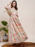 Floral Printed Cutdana & Beads Embroidered Schiffili Work Maxi Dress - Cream & Multi
