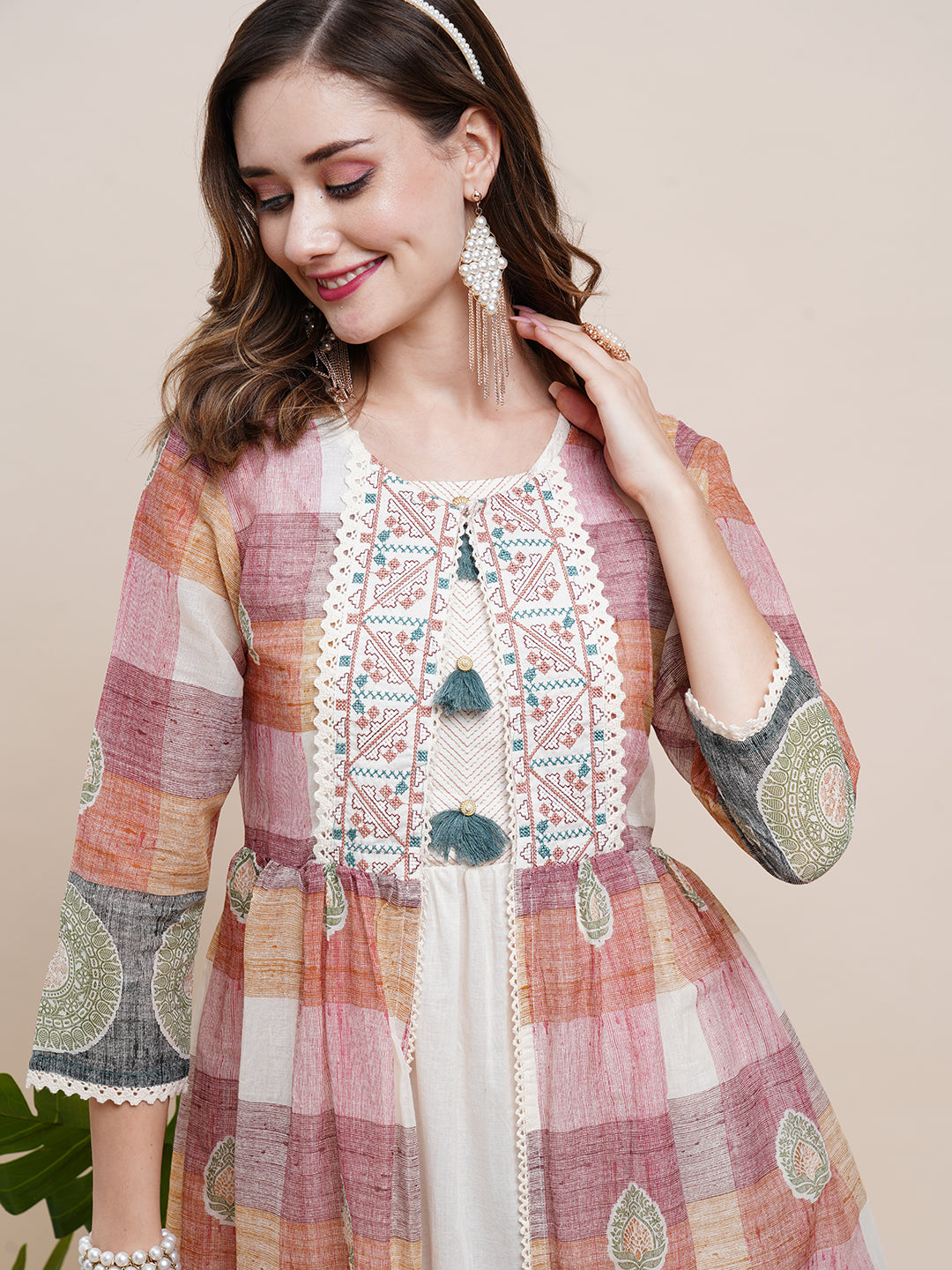 CROSS STITCH BY 7 PEARLS BRAND COTTON EMBROIDERY WITH OTHER TRIM KURTI WITH  COTTON PANT AND DUPATTA WHOLESALER AND DEALER