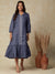 Ethnic Woven Stripes A-Line Midi Dress - Blue