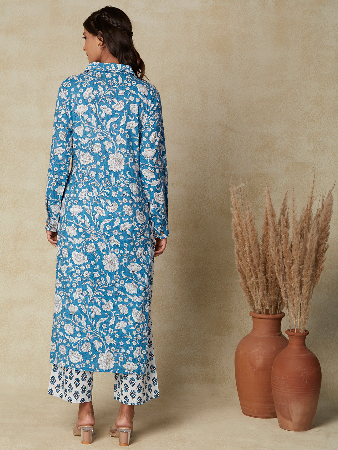 Ethnic Printed Straight Cut Kurta with Pant - Blue