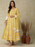 Ethnic Floral Printed & Embroidered Anarkali Kurta with Pant & Dupatta - Yellow