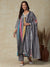 Bandhani Printed Resham & Sequins Embroidered Kurta with Pants & Dupatta - Grey & Multi