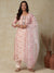Floral Printed Mirror, Resham & Sequins Embroidered Kurta with Pants & Embroidered Dupatta - Peach