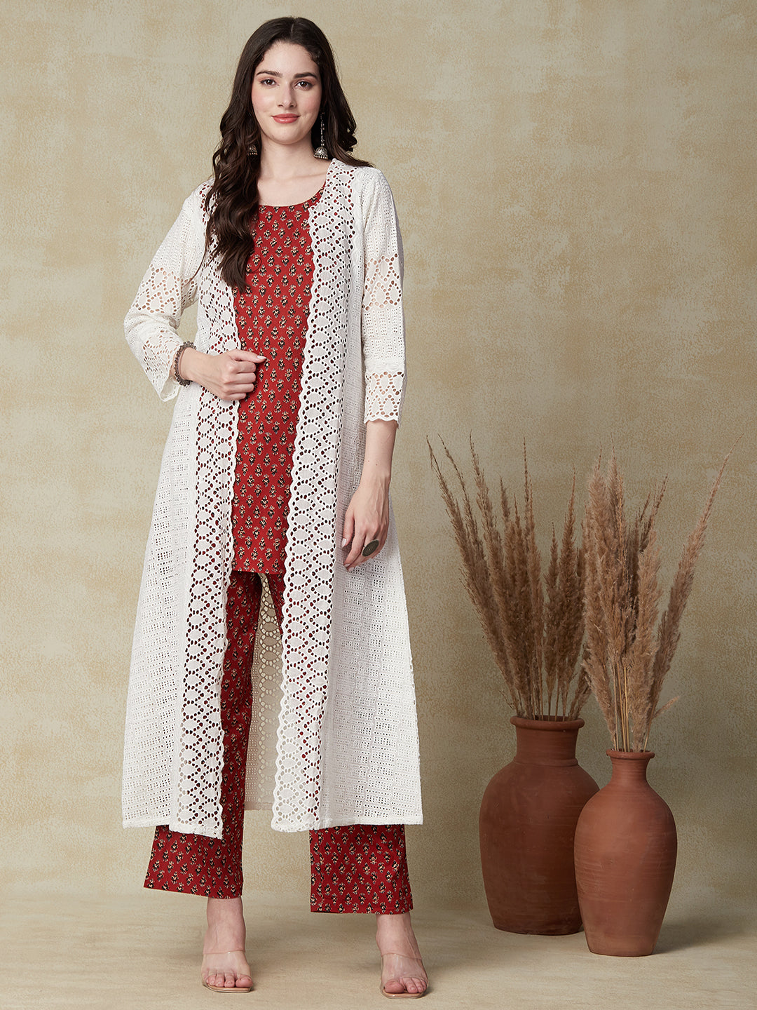 Buy W Women Cotton Jacket Kurta Set Multi Online at Low Prices in India   Paytmmallcom