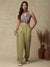 Floral Embroidered & Crochet Lace Straight Fit Pant - Green
