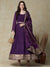 Solid Mirror, Stone, Zari & Sequins Embroidered Gathered Gown With Zari & Sequins Embrodiered Waist Belt & Dupatta - Purple