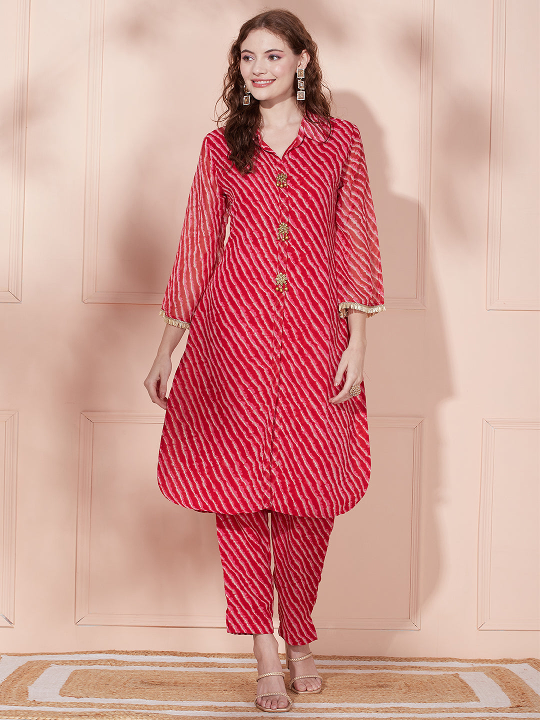 Red Paisley Prented Pure Cotton A-line Kurta