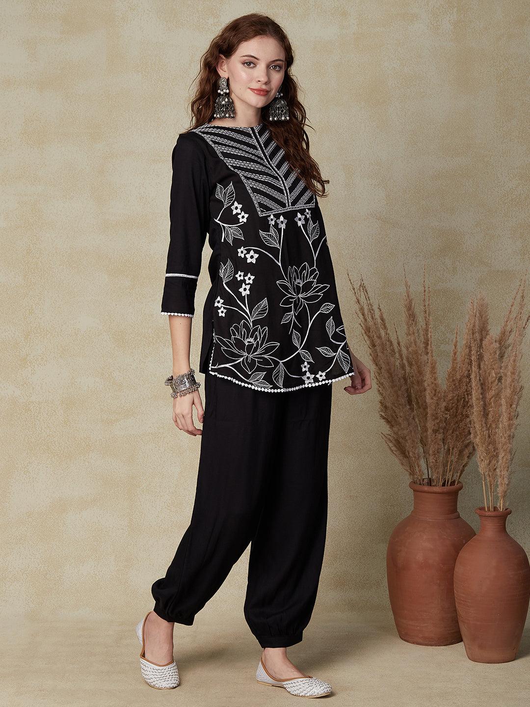 Buy Black Embroidered Salwar Pants Online - W for Woman