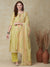 Floral Printed Mirror & Resham Embroidered Kurta with Pants & Dupatta - Lime Green