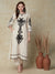 Woven Striped Resham Embroidered A-line Kurta with Pants - Off White