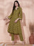 Leheriya Foil Printed A-Line Paneled Kurta with Pant - Green
