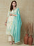 Floral Printed Resham Embroidered Lace Work Kurta with Pants & Dupatta - Sea Green