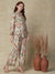 Ethnic Floral Printed & Zari Embroidered Straight Fit Co-ord Set - Cream
