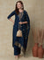 Solid Floral Hand Embroidered Straight Kurta with Pant & Dupatta - Teal Blue