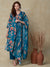Abstract Floral Printed & Embroidered Straight Kurta with Pant & Dupatta - Blue