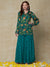 Ethnic Floral Printed & Embroidered Straight Shirt with Flared Palazzo - Green