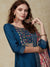 Solid Floral Embroidered Straight Fit Kurta with Pant & Dupatta - Teal Blue