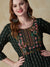 Woven Dobby Striped Resham, sequins & Cutdana Embroidered Kurta - Green
