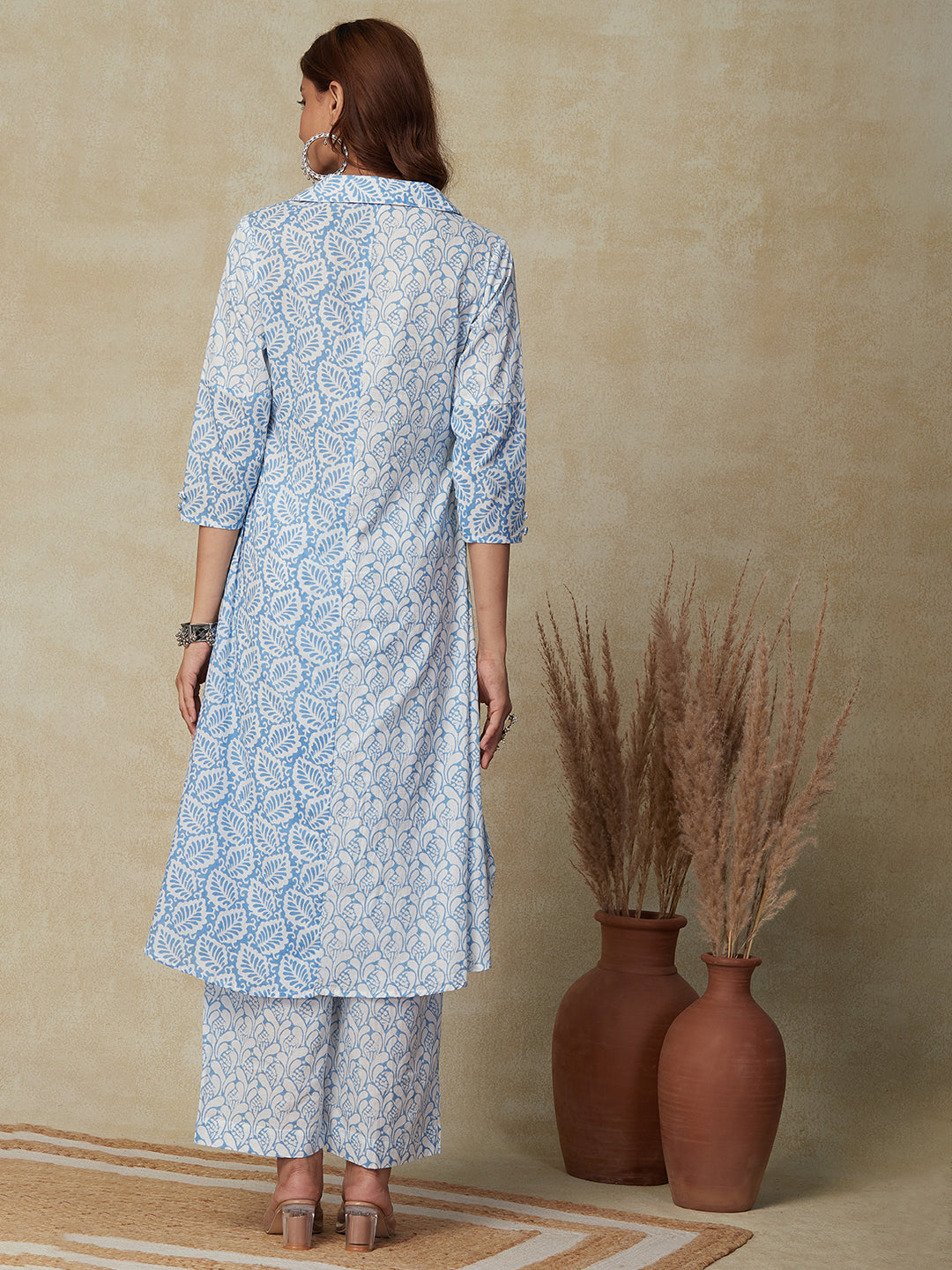 Ethnic Printed A-Line Kurta with Palazzo - Blue