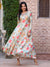 Floral Printed Mirror, Resham & Sequins Embroidered Kalidar Indo Western Maxi Dress - Multi