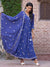 Solid Resham Embroidered Angarakha Kurta with Pants & Embroidered Dupatta - Blue