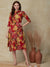 Floral Printed A-line Asymmetric Hem Midi Dress - Red & Multi