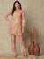 Floral Printed Mirror, Sequins & Beads Embroidered shirt With Pants Indo Western Co-ord Set - Pink