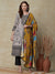 Floral Printed Resham & Beads Embroidered Kurta with Pants & Dupatta - Off White & Black