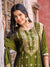 Solid Floral Ethnic Woven Straight Fit Kurta with Pant & Dupatta - Green