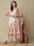 Floral Printed Mirror Embroidered Kurta with Pants & Dupatta - Cream