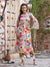 Abstract Floral Printed & Embroidered Straight Kurta with Pant - Cream