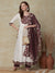 Woven Dobby Design Beads & Sequins Embroidered Anarkali Kurta with Pants & Dupatta - White