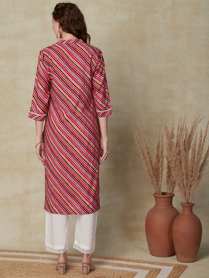 Lehriya Printed Lace Embellished Kurta - Pink