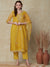 Solid Floral Embroidered Straight Fit Kurta with Pant with Dupatta - Yellow