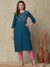 Ethnic Floral Zari Embroidered Straight Fit Layered Kurta - Teal Blue