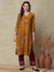 Floral Printed Zari Dori, Resham & Sequins Embroidered Kurta - Mustard