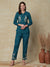 Solid Resham Embroidered Shirt with Pants Indo-Western Co-ord Set - Teal
