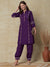 Solid Mirror & Resham Embroidered Kurta with Salwar Pants - Violet