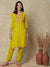 Woven Dobby Striped Resham Embroidered Kurta with Pants - Lime Yellow
