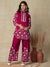 Solid Floral Embroidered A-Line Kurta & Palazzo - Magenta