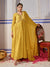 Solid Zardozi Embroidered Pleated Flared Maxi Dress with Dupatta - Yellow