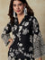 Floral Printed & Embroidered A-Line Kurta with Dhoti Pant - Black