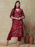Ethnic Floral Printed & Embroidered Kurta with Pant & Dupatta - Maroon